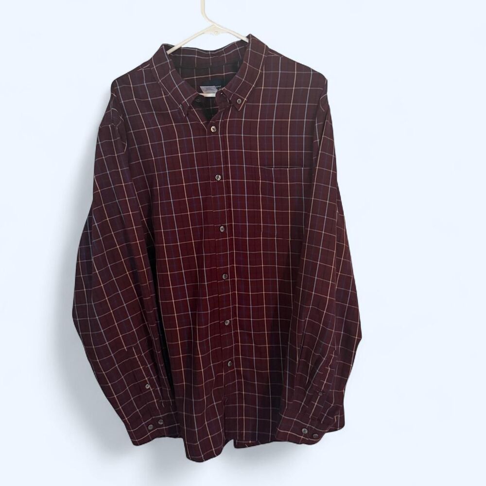 Basic Editions Burgundy Plaid Button Down Flannel Shirt 2XL